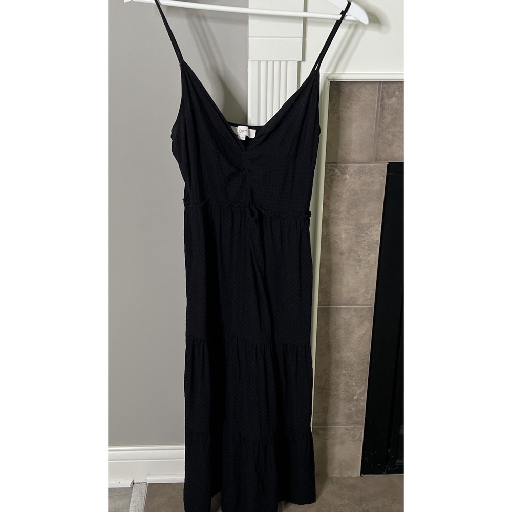 LOFT Ruffle Sleeve Summer Spaghetti Gauze Black Dress Size 8 Boho Flowy